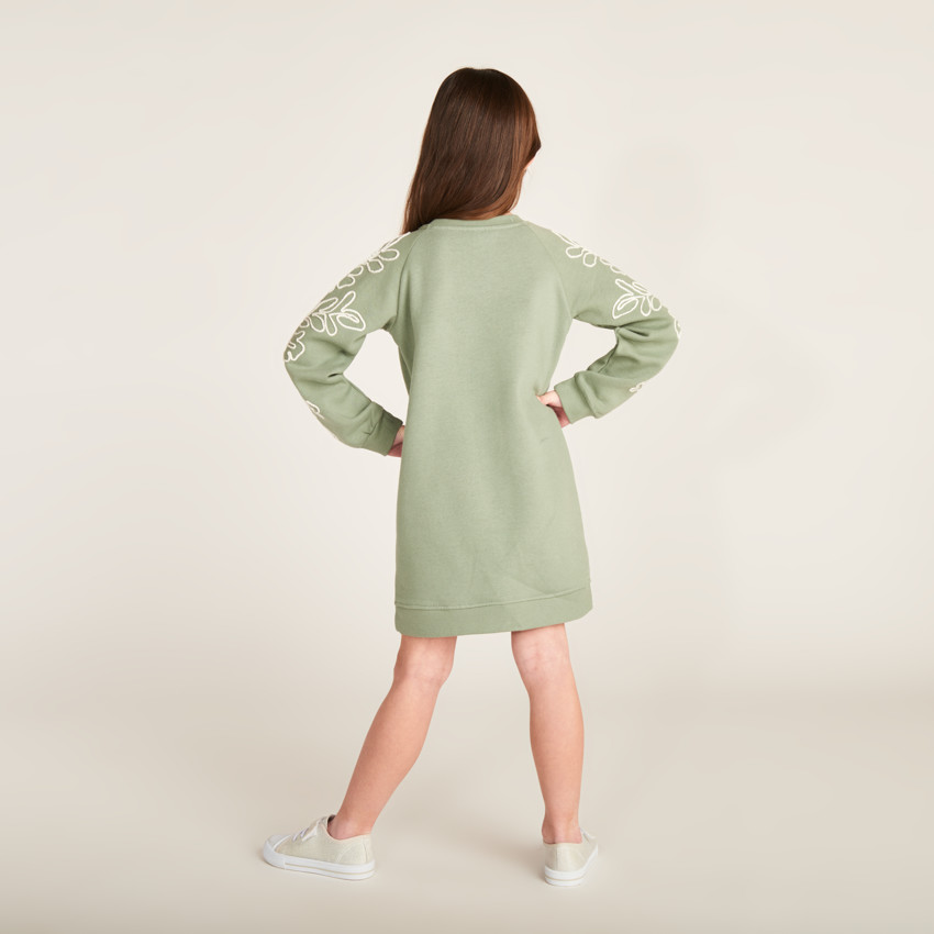 Robe sweat molleton avec cording fleuri pour fille 