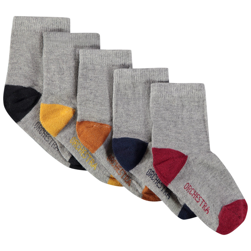 Lot de 5 paires de chaussettes assorties grises avec bout et talon contrastés 