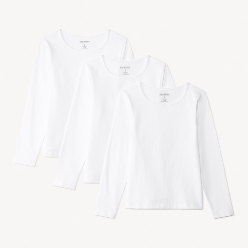 Lot de 3 t-shirts manches longues unis blancs pour fille