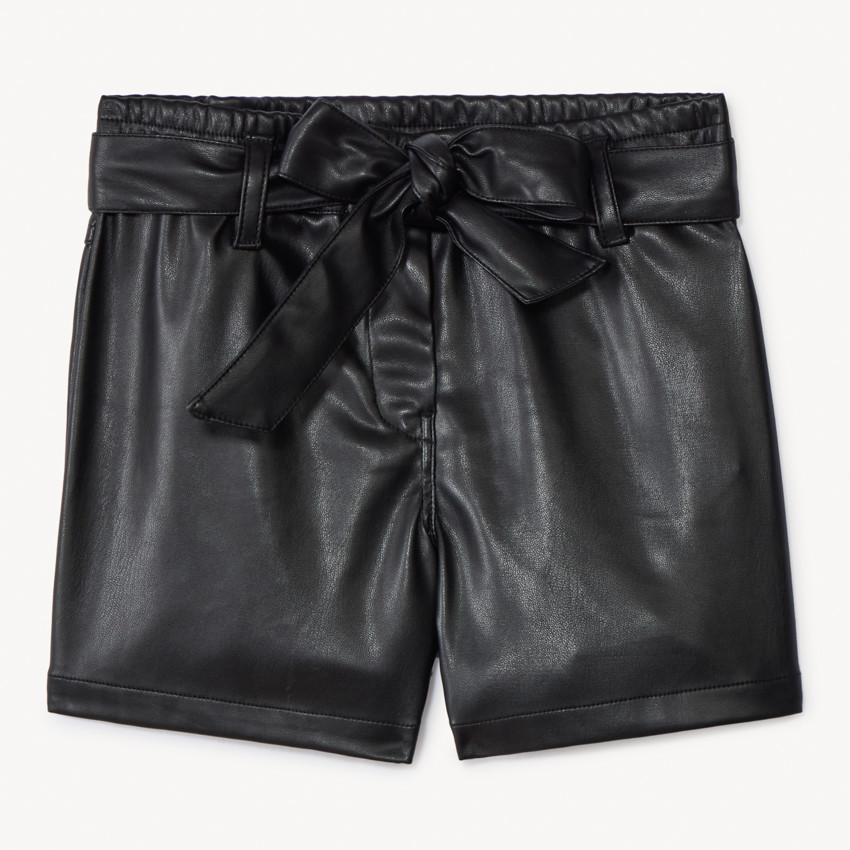 Short uni en similicuir avec ceinture à nouer pour fille
