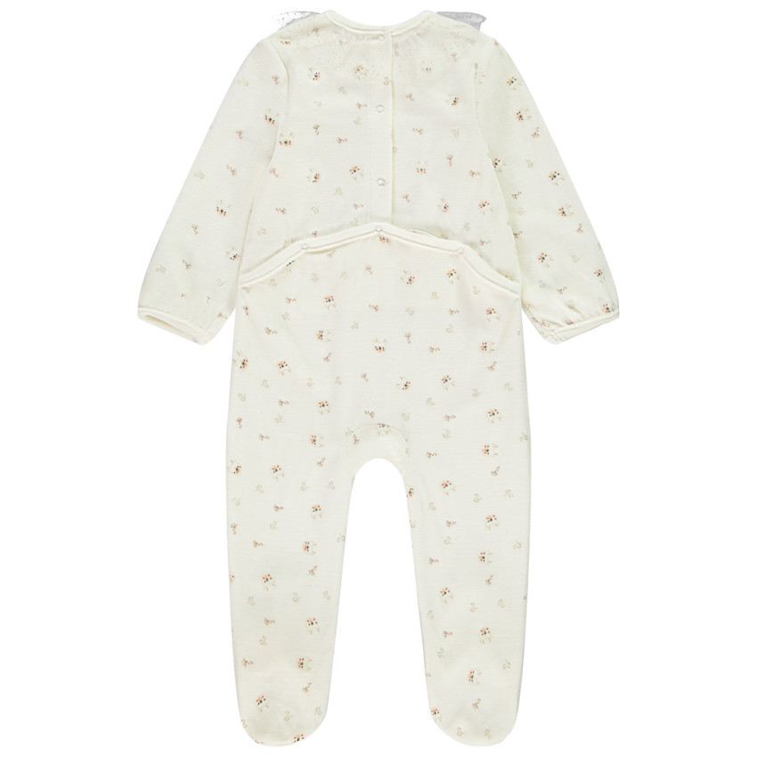 Dors-bien en velours imprimé reines et col en tulle pour bébé fille avec ouvertures différentes selon l'âge 