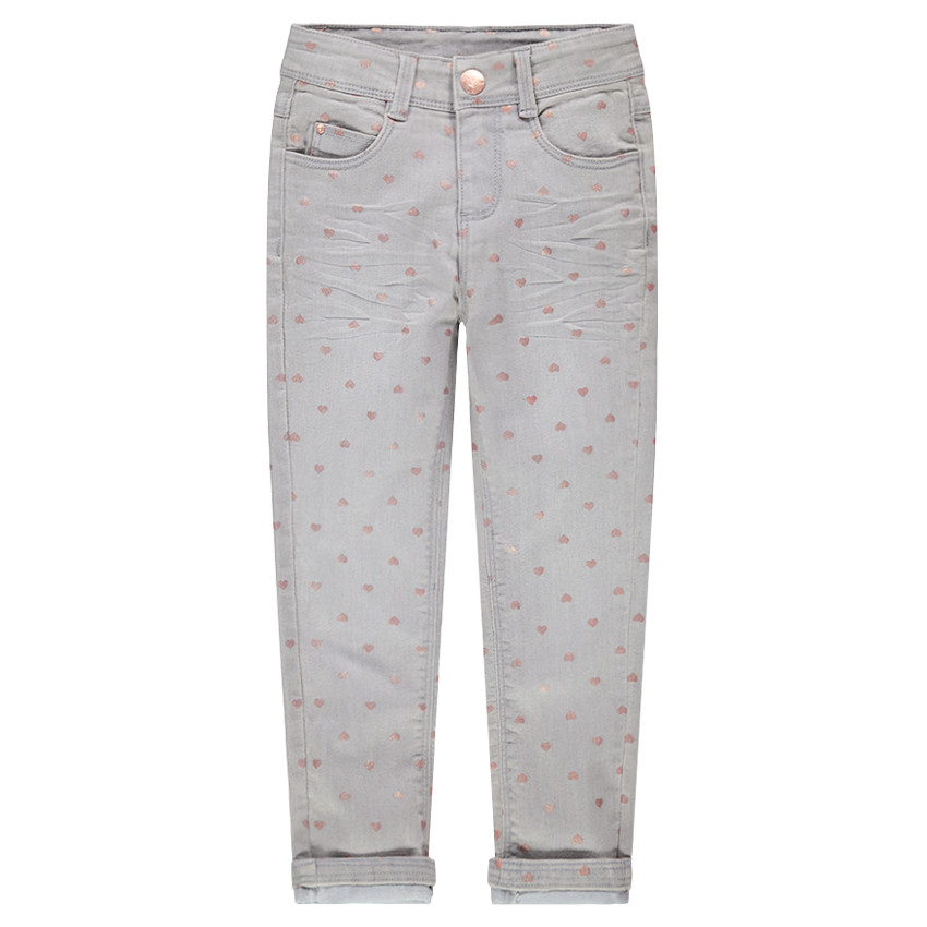 Jeans slim effet crinkle avec coeurs brillants printés all-over 
