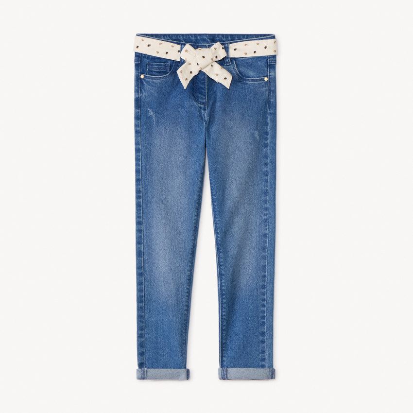 Jean slim avec ceinture imprimée à nouer pour fille