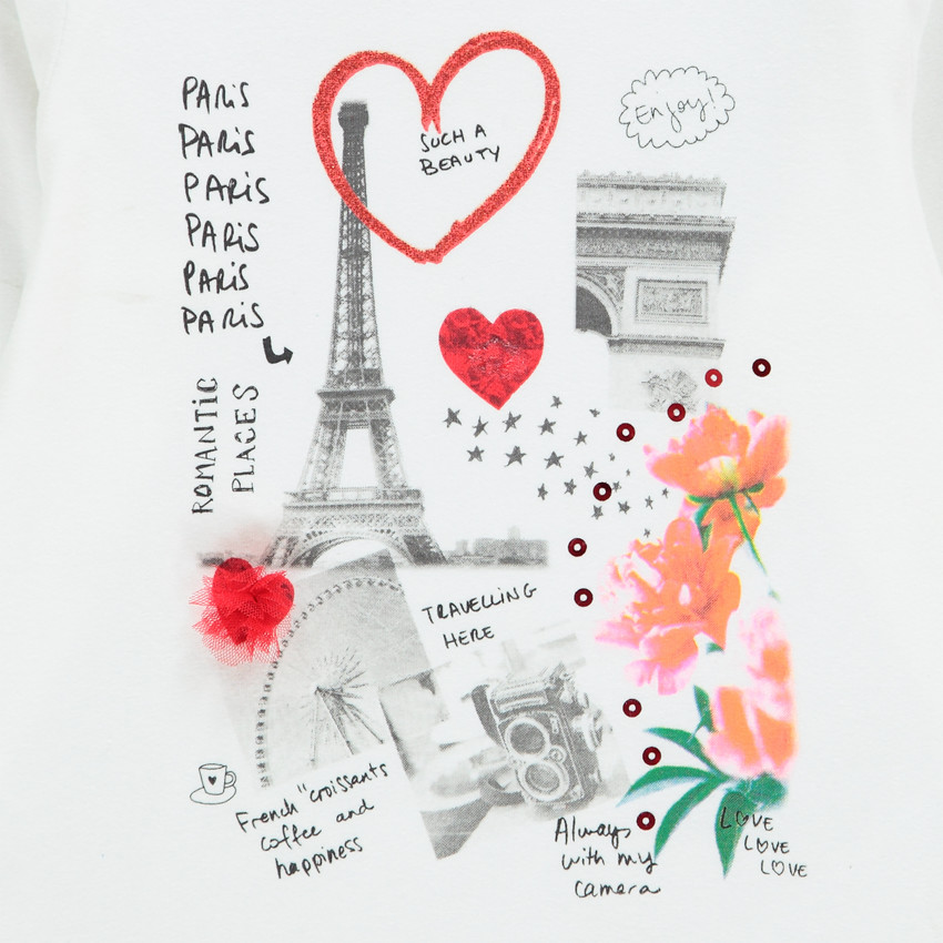 T-shirt manches longues print Paris pour enfant fille 