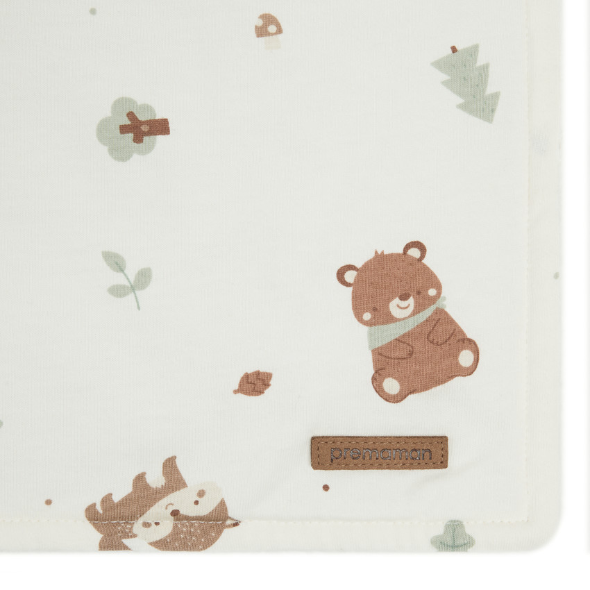 Couverture bi-matière 80 x 110 cm imprimé animaux Roi des Forêts écru 