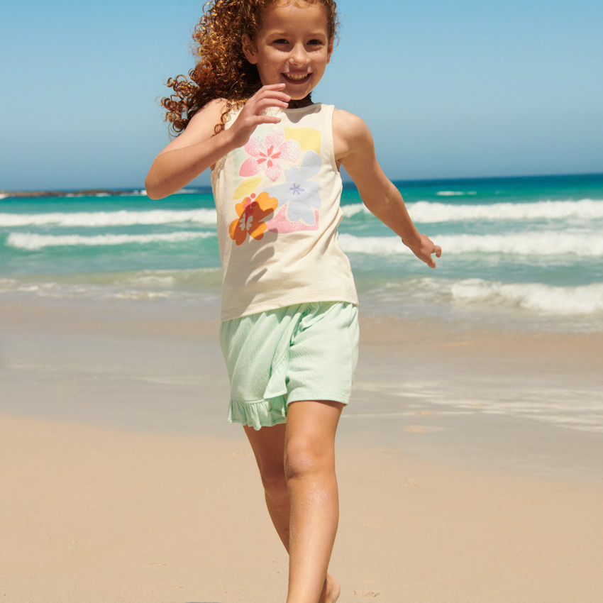 Ensemble 2 pièces débardeur + jupe-short print fleuri pour fille