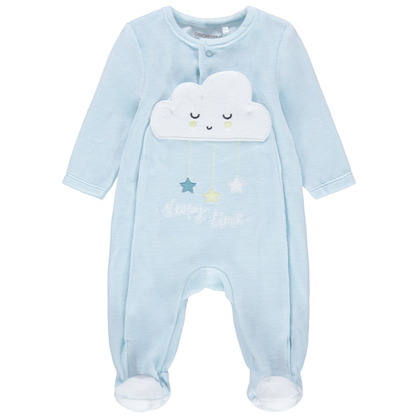 Dors-bien en velours pour bébé garçon à nuage et étoiles brodées  