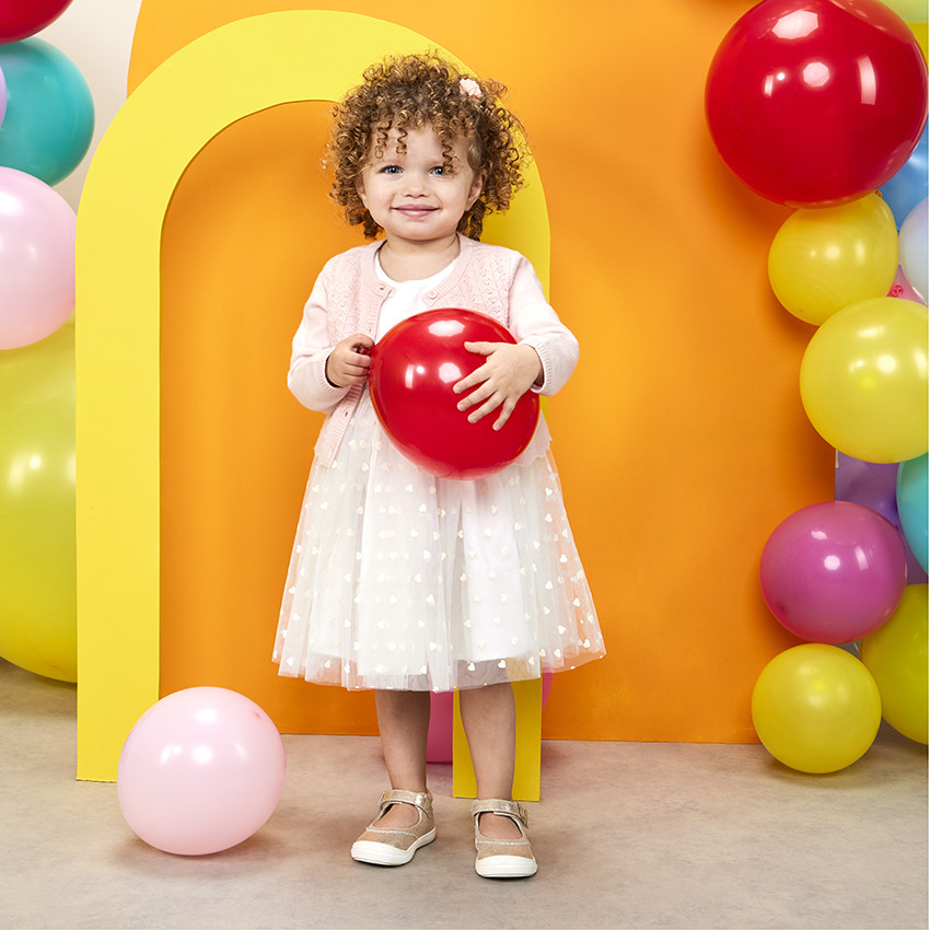 Robe de cérémonie en tulle imprimé cœurs pailletés pour bébé fille 