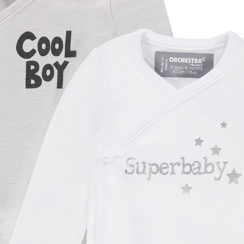 Lot de 2 bodies manches longues avec message printé 