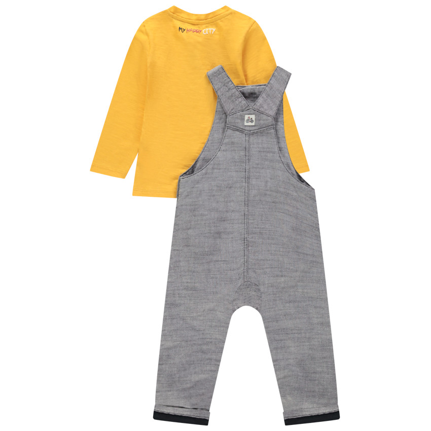 Ensemble t-shirt manches longues et salopette grise pour bébé garçon 