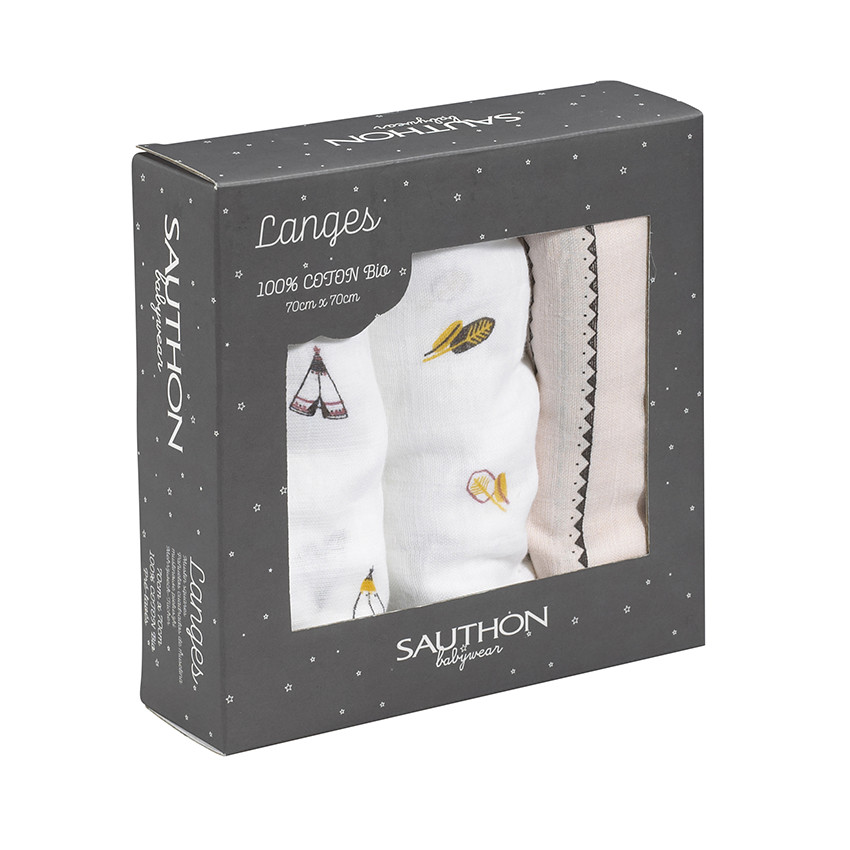 Lot de 3 langes en coton Timouki 