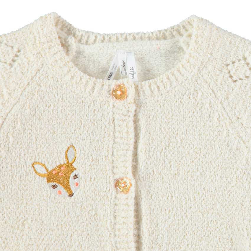 Gilet en maille à faons brodés et finition dentelle 