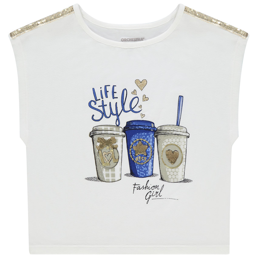 T-shirt manches courtes print boissons et sequins 