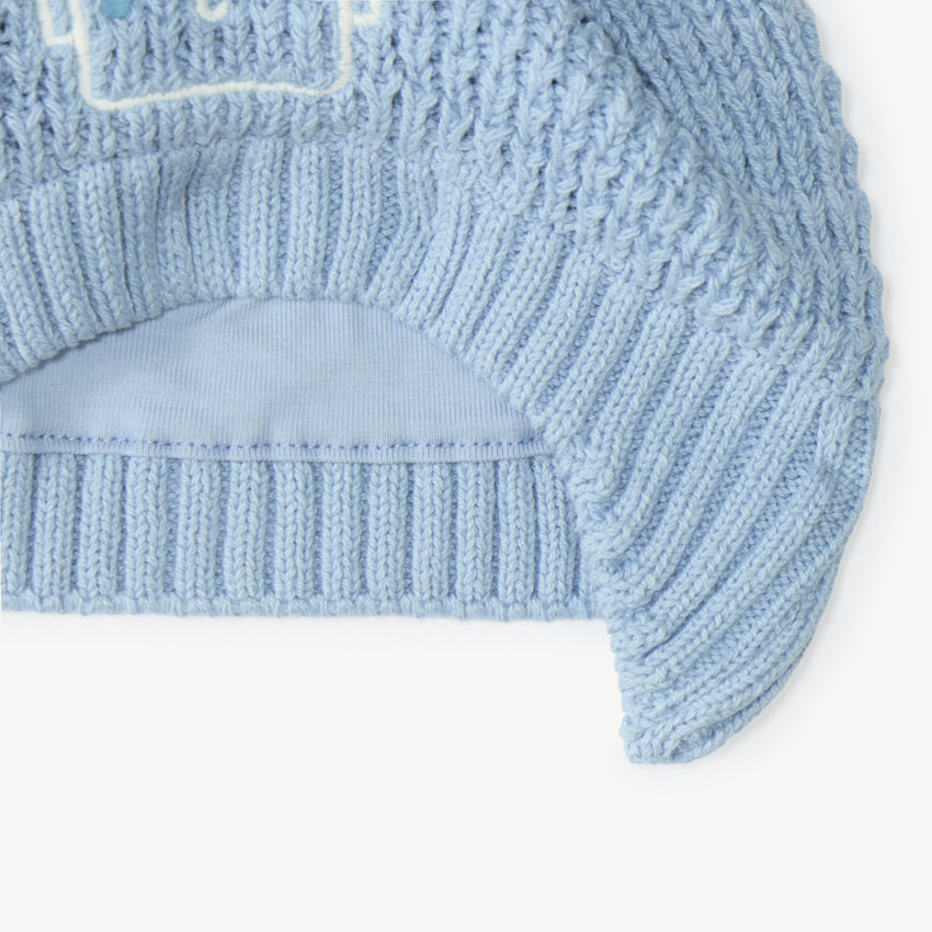 Bonnet naissance en tricot broderie robot 