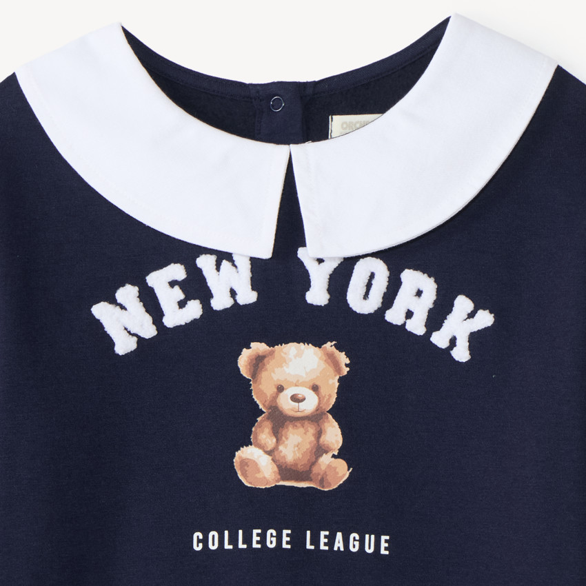 Sweat fille avec col Claudine print nounours 