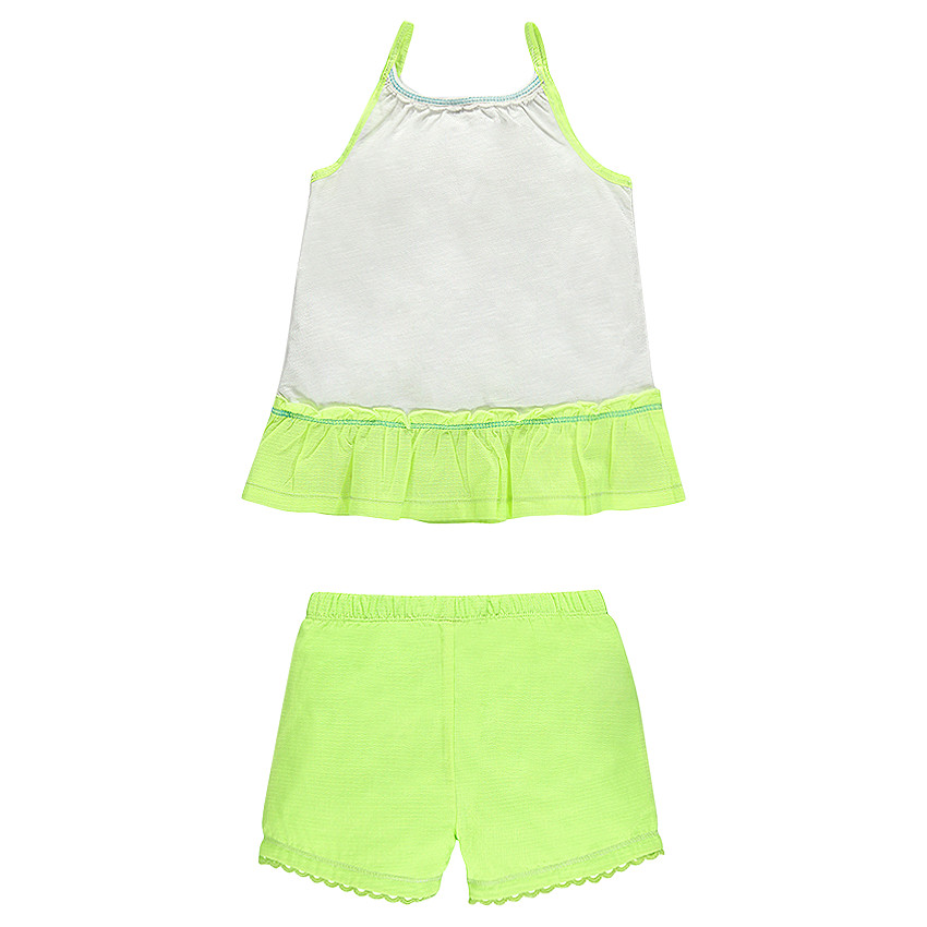 Pyjama débardeur et short avec volant et fleur brodée 