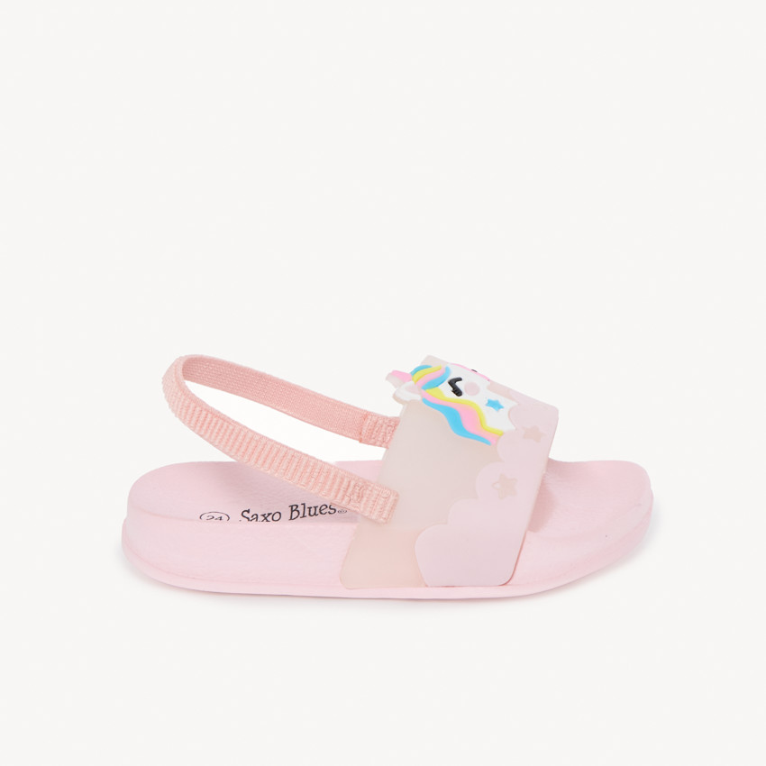 Claquette licorne en relief pour fille - avec lanière selon la pointure  