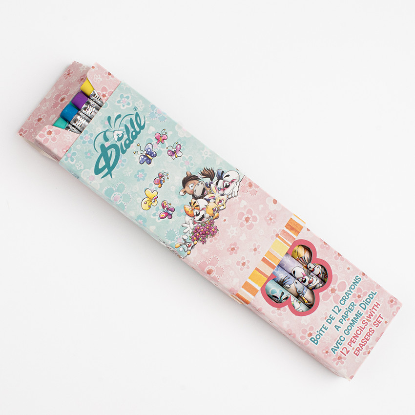 Boîte de 12 crayons de papier avec gomme multicolor Diddl et ses amis 