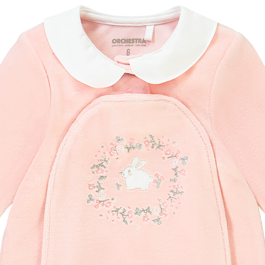 Dors-bien en velours col claudine et broderies pour bébé fille 