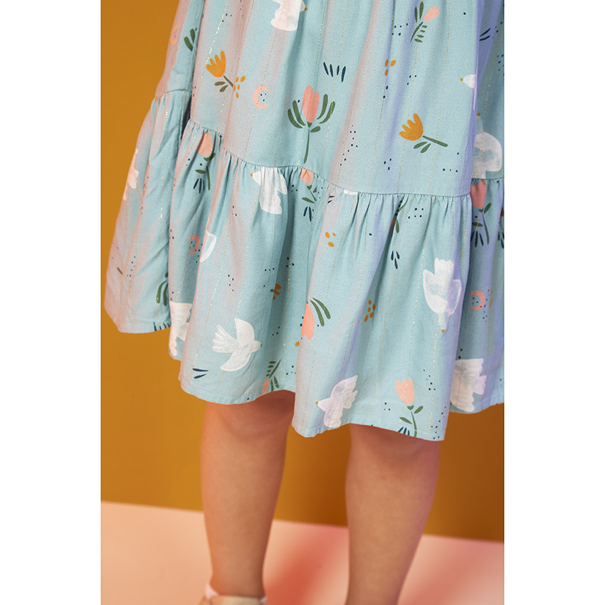 Robe manches longues volantée imprimé fantaisie pour fille 