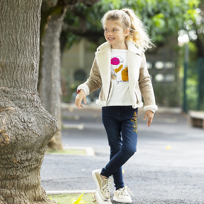 Jean slim avec broderie fleurs pour fille 