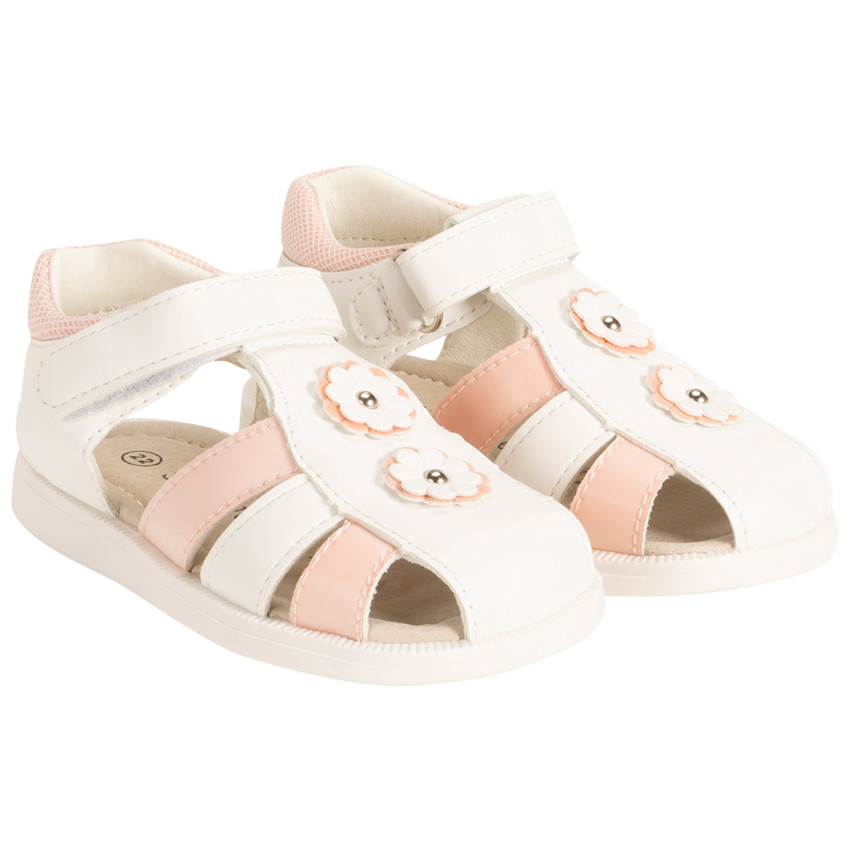 Sandales velcro bicolores à fleurs pour bébé fille 