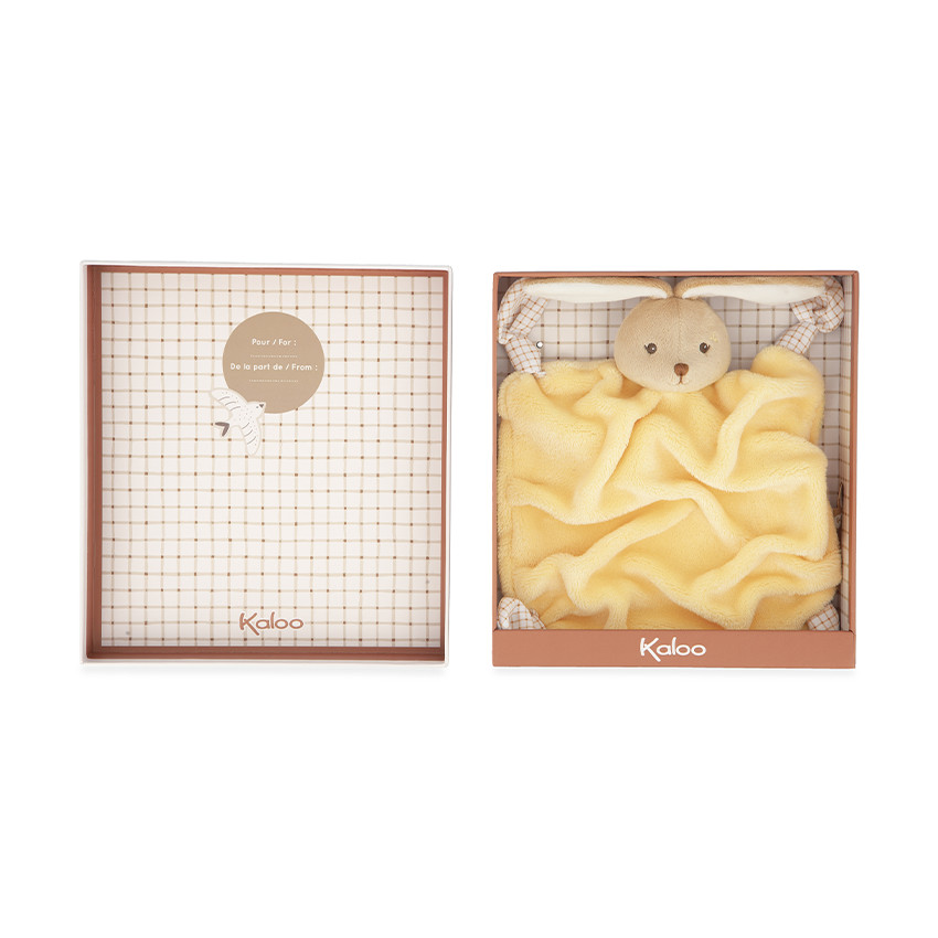 Doudou plat carré lapin jaune 