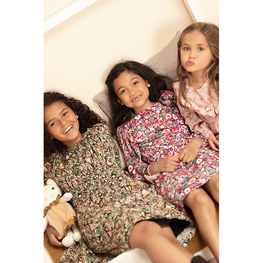 Robe manches longues bouffantes imprimé fleuri pour fille 