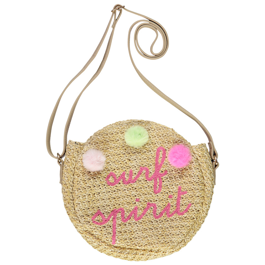 Sac bandoulière en crochet avec broderies et pompons pour fille 