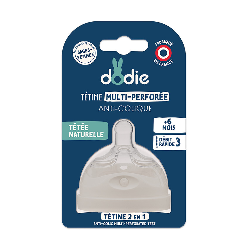 Tétine multi-perforée anti-colique en silicone débit 3 