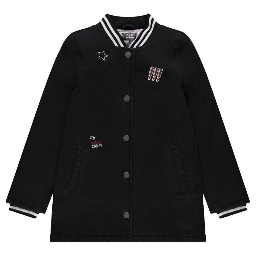 Junior - Manteau long ouatiné en jeans coton avec badges fantaisie 