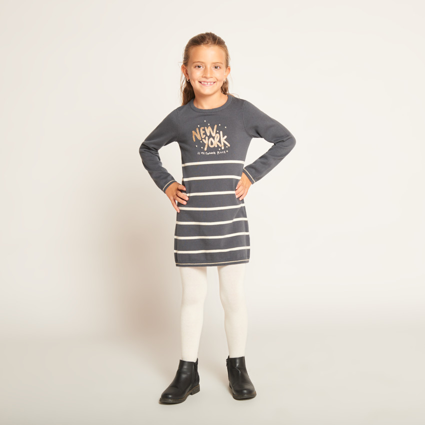 Robe manches longues en tricot rayé pour fille