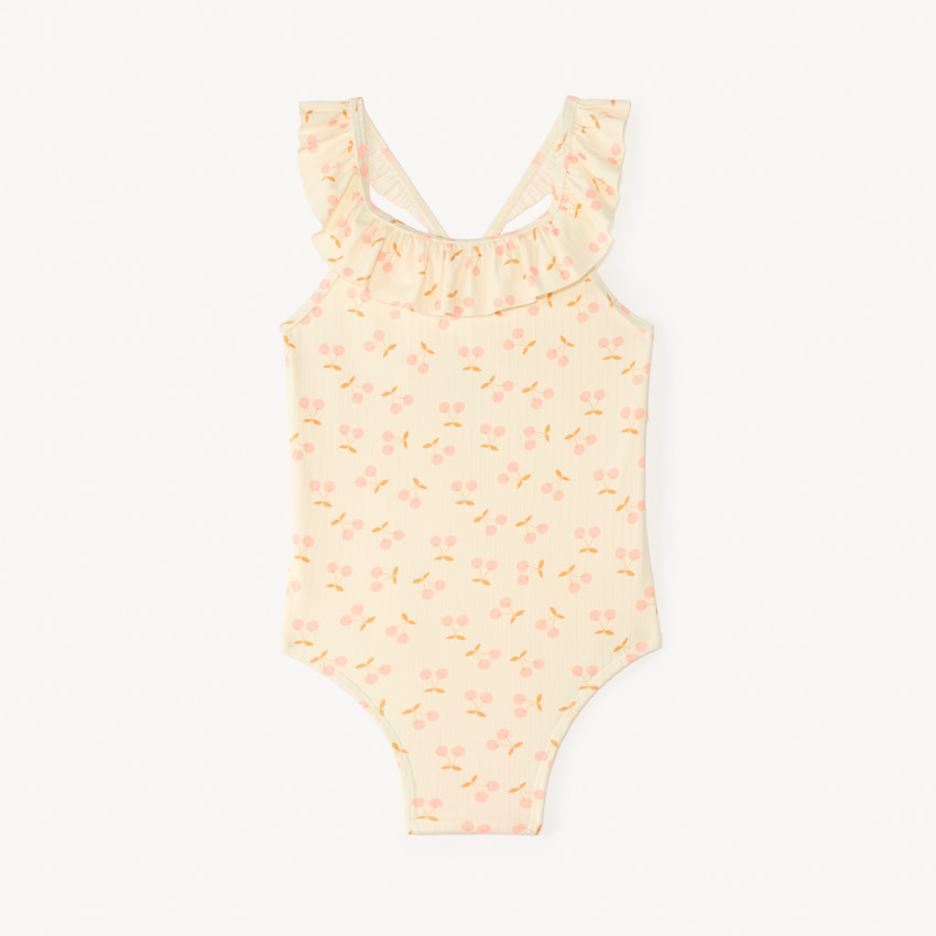 Maillot de bain 1 pièce à volants et imprimé cerise pour bébé fille