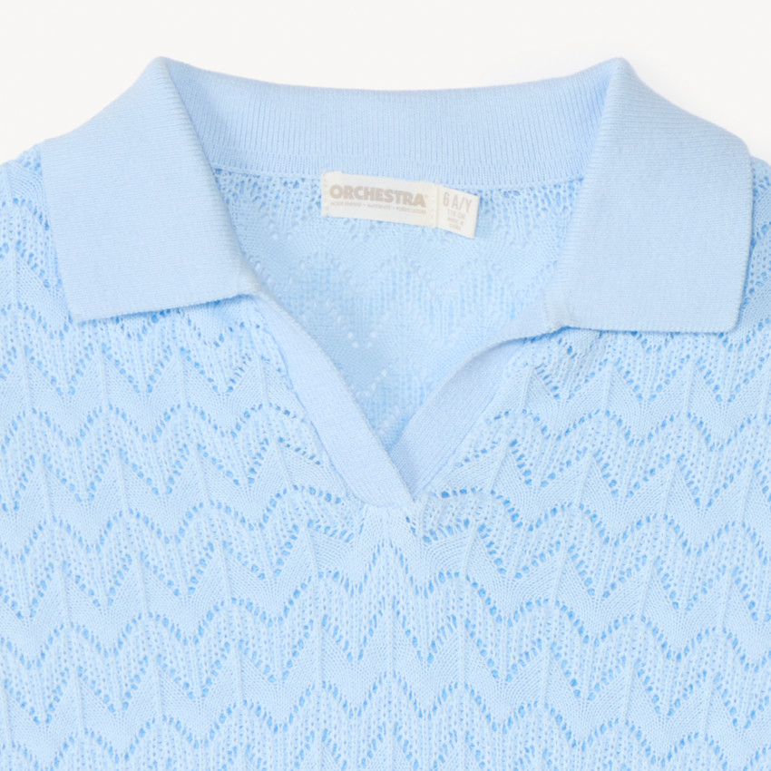 Pull manches courtes uni en tricot ajouré pour fille 