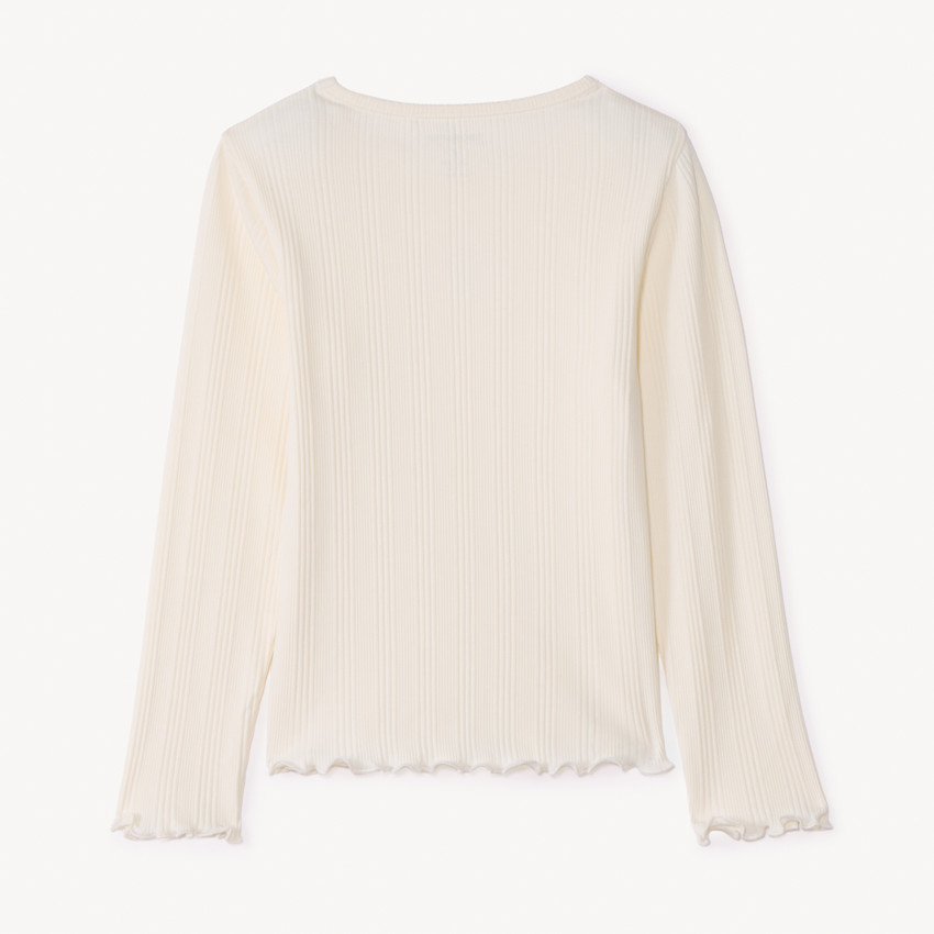 T-shirt manches longues côtelé brodé cœur pour fille 