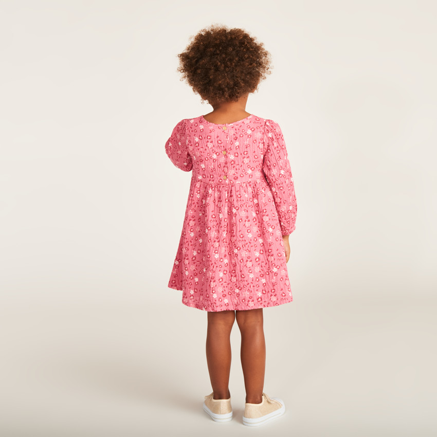 Robe manches longues blousée imprimée fleurie pour bébé fille 