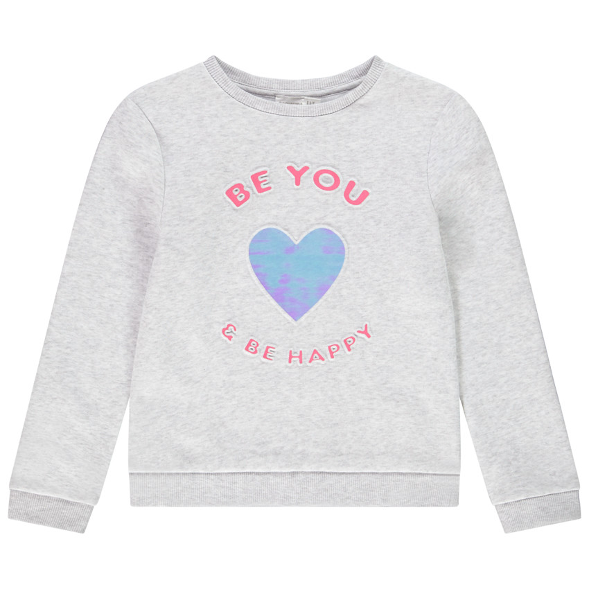 Sweat en molleton gratté avec print coeur et inscriptions embossed pour fille 
