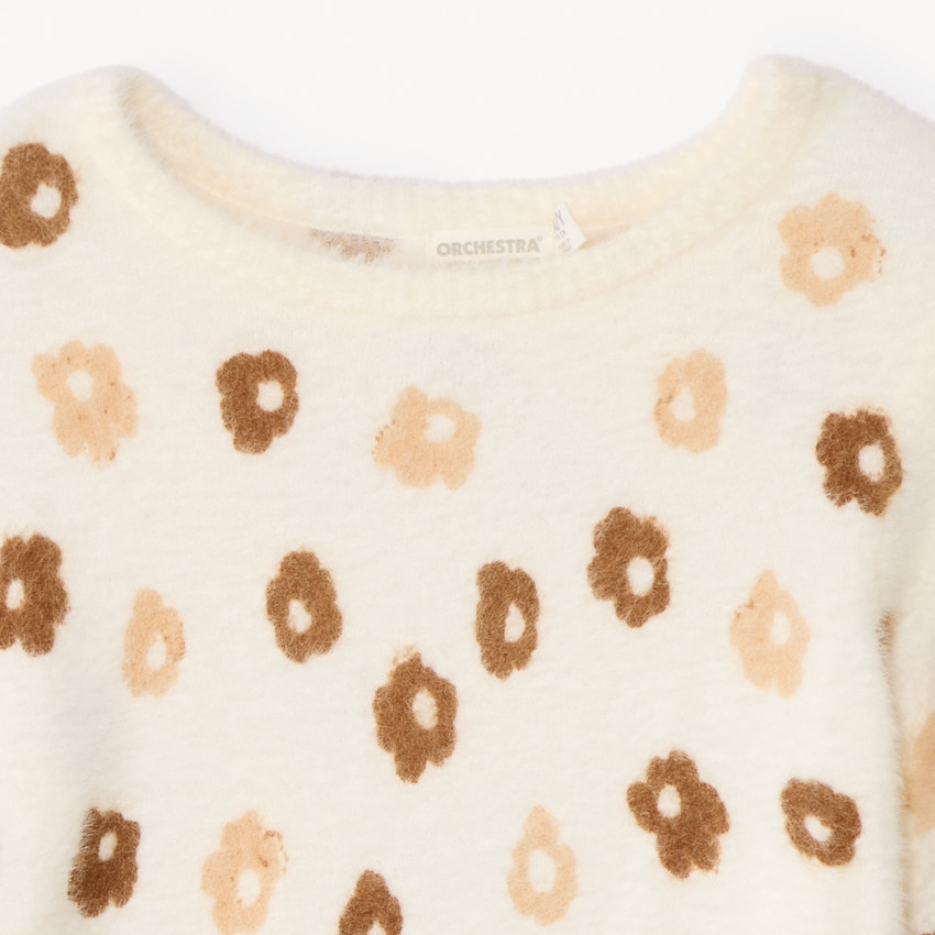 Pull manches longues fantaisie en tricot pelucheux pour fille  