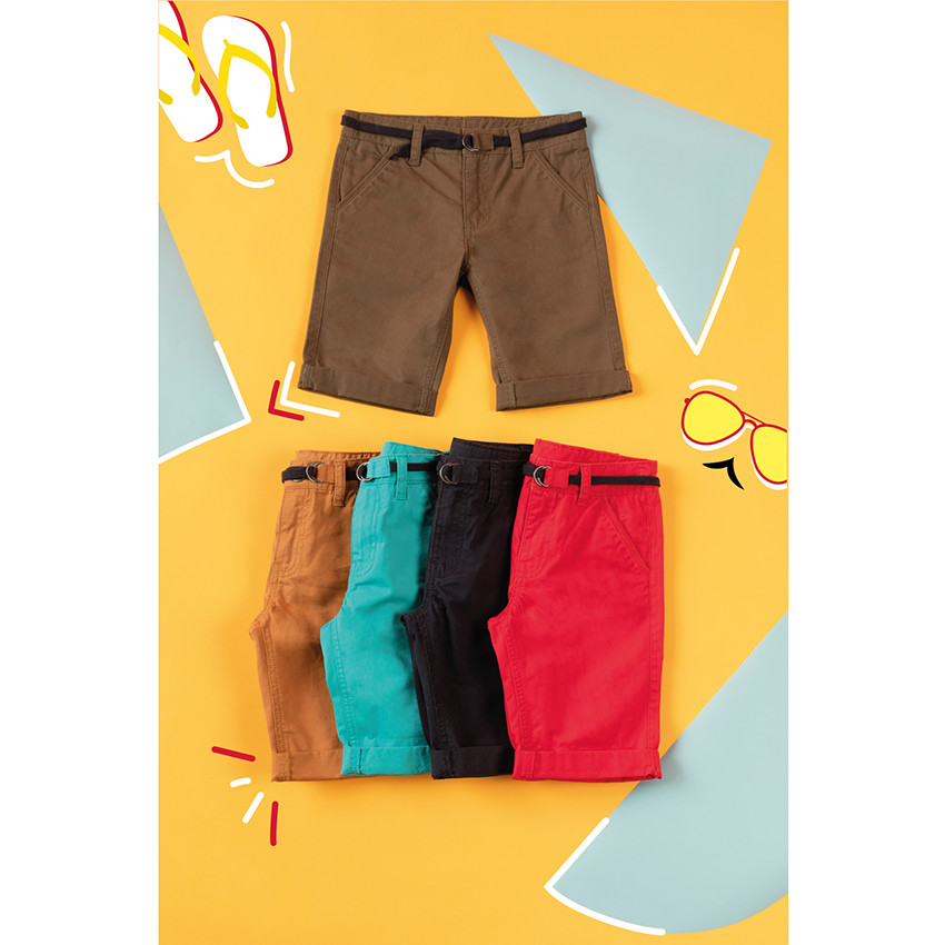 Bermuda en coton uni avec ceinture ajustable 