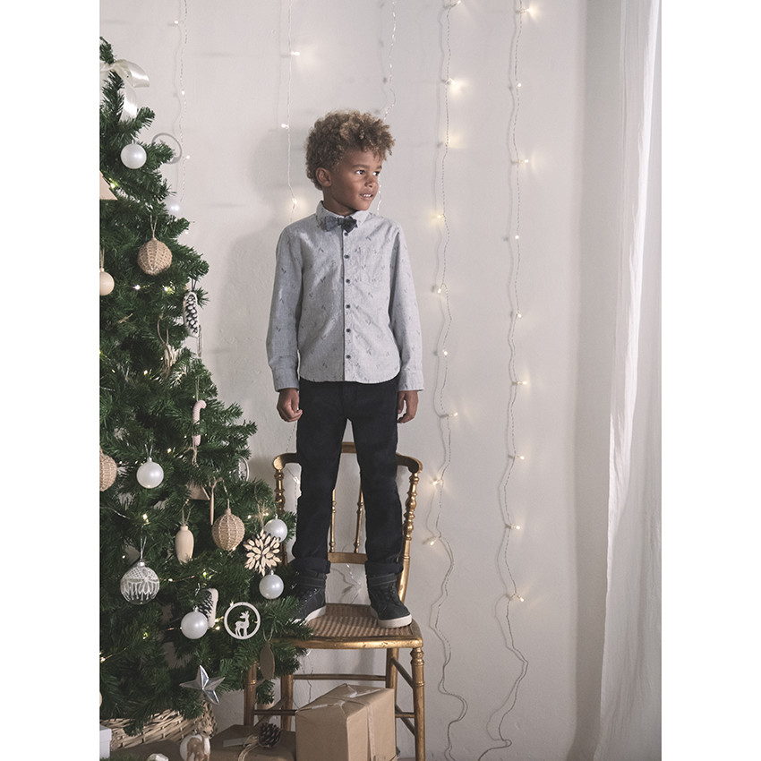 Chemise manches longues imprimée avec noeud papillon amovible 