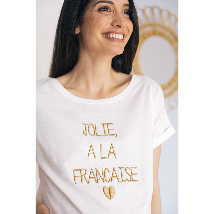 T-shirt de grossesse manches courtes à message doré brodé 