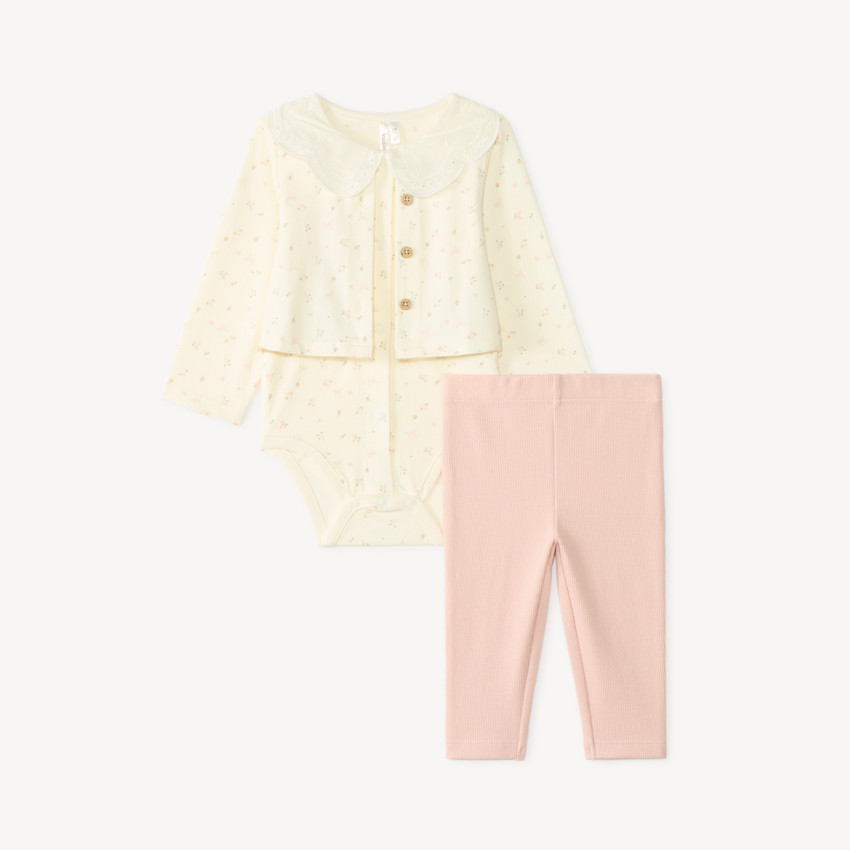 Ensemble 2 pièces bébé fille body effet gilet et legging 