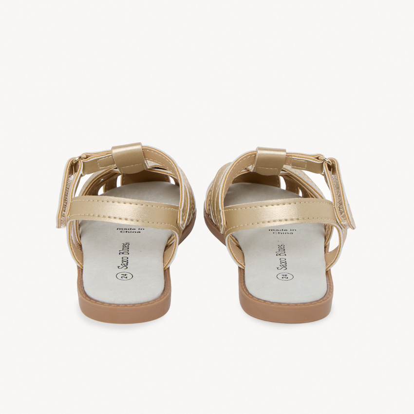 Nu-pieds en cuir doré tressé pour fille 