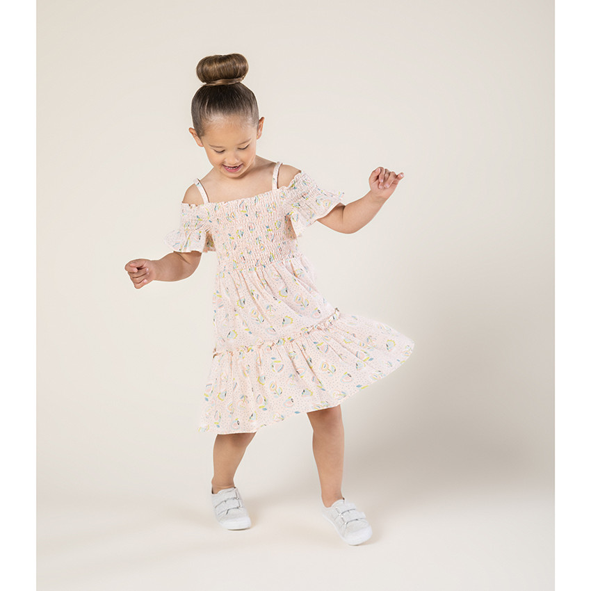 Robe à bretelles imprimée en coton et lin pour enfant fille 