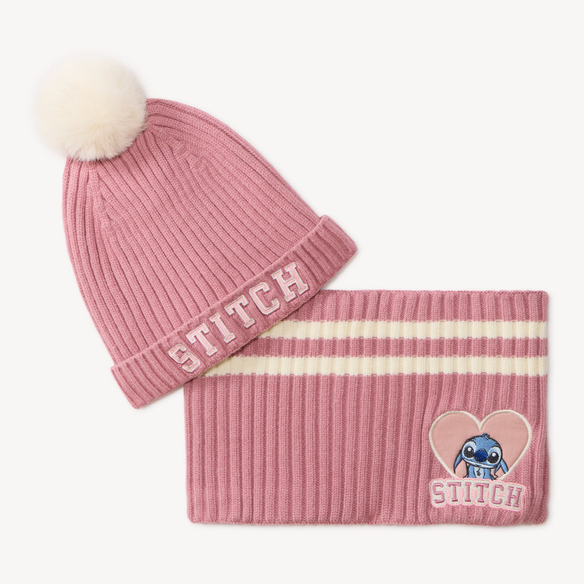 Ensemble bonnet et snood en tricot Stitch Disney fille