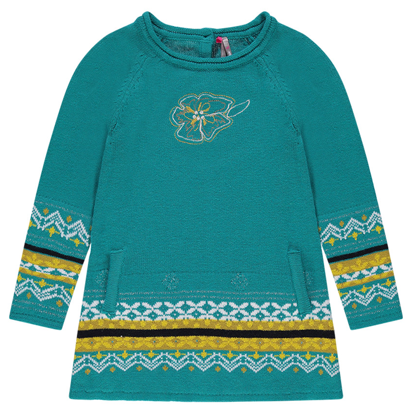 Robe manches longues en tricot motifs jacquard 