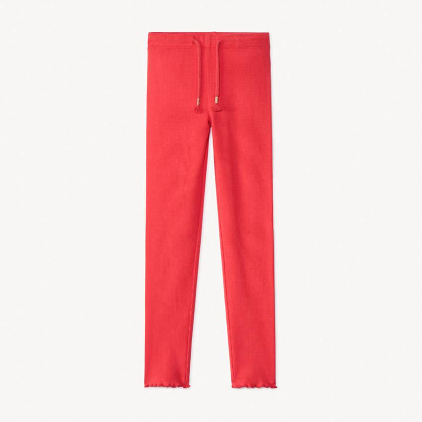 Legging côtelé uni avec cordon à pompons pour fille