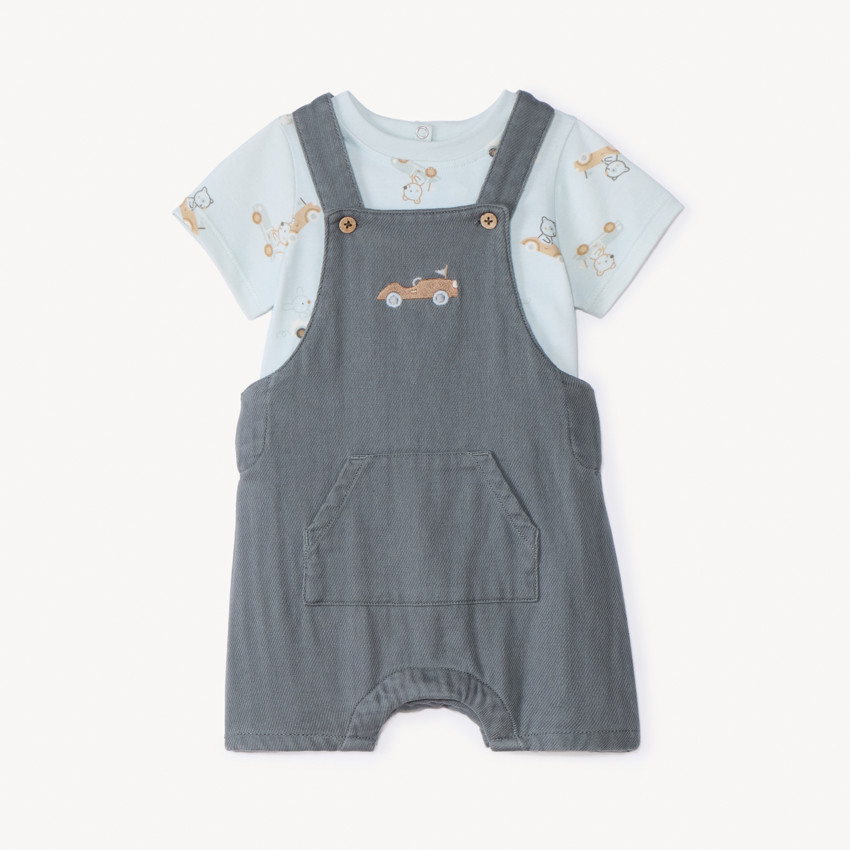 Ensemble court 2 pièces avec salopette pour bébé garçon 
