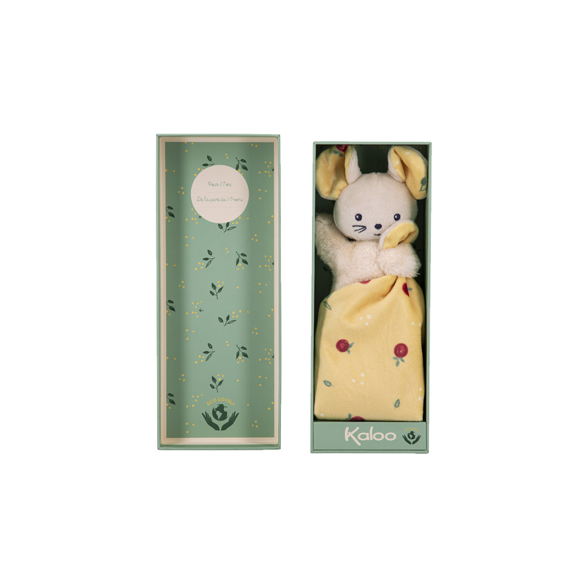 Doudou souris carré avec imprimé pommes 17cm Main Doudou souris carré avec imprimé pommes 17cm
