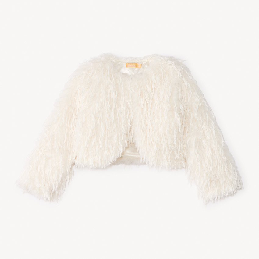 Gilet boléro en fausse fourrure effet plumes pour fille